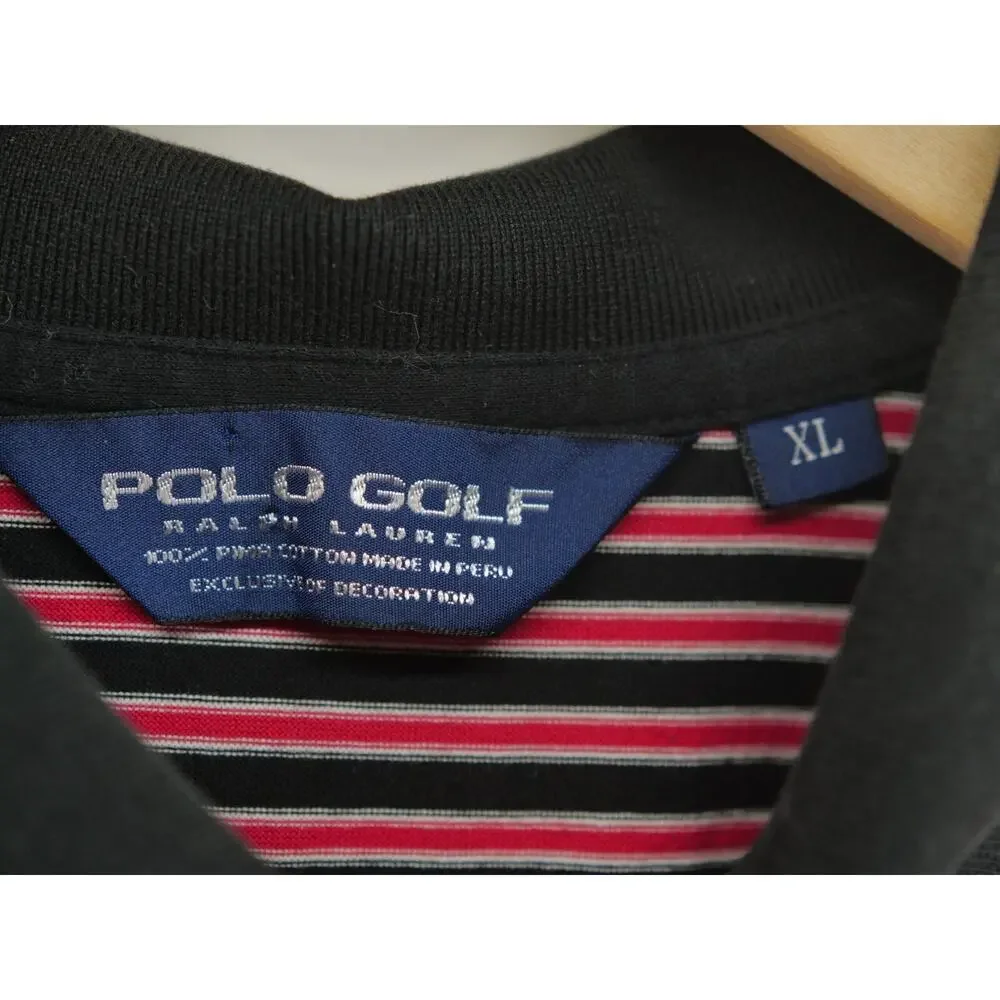 Ralph Lauren Polo Golf Shirt XL Red Black Pony Mens Striped